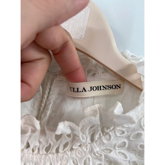 Ulla Johnson Norah White Broderie Anglaise Eyelet Flutter Sleeve Tiered Dress 4 - Picture 6 of 8